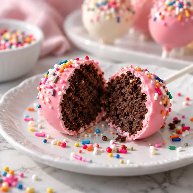 Chocolate cake pops with pink candy coating